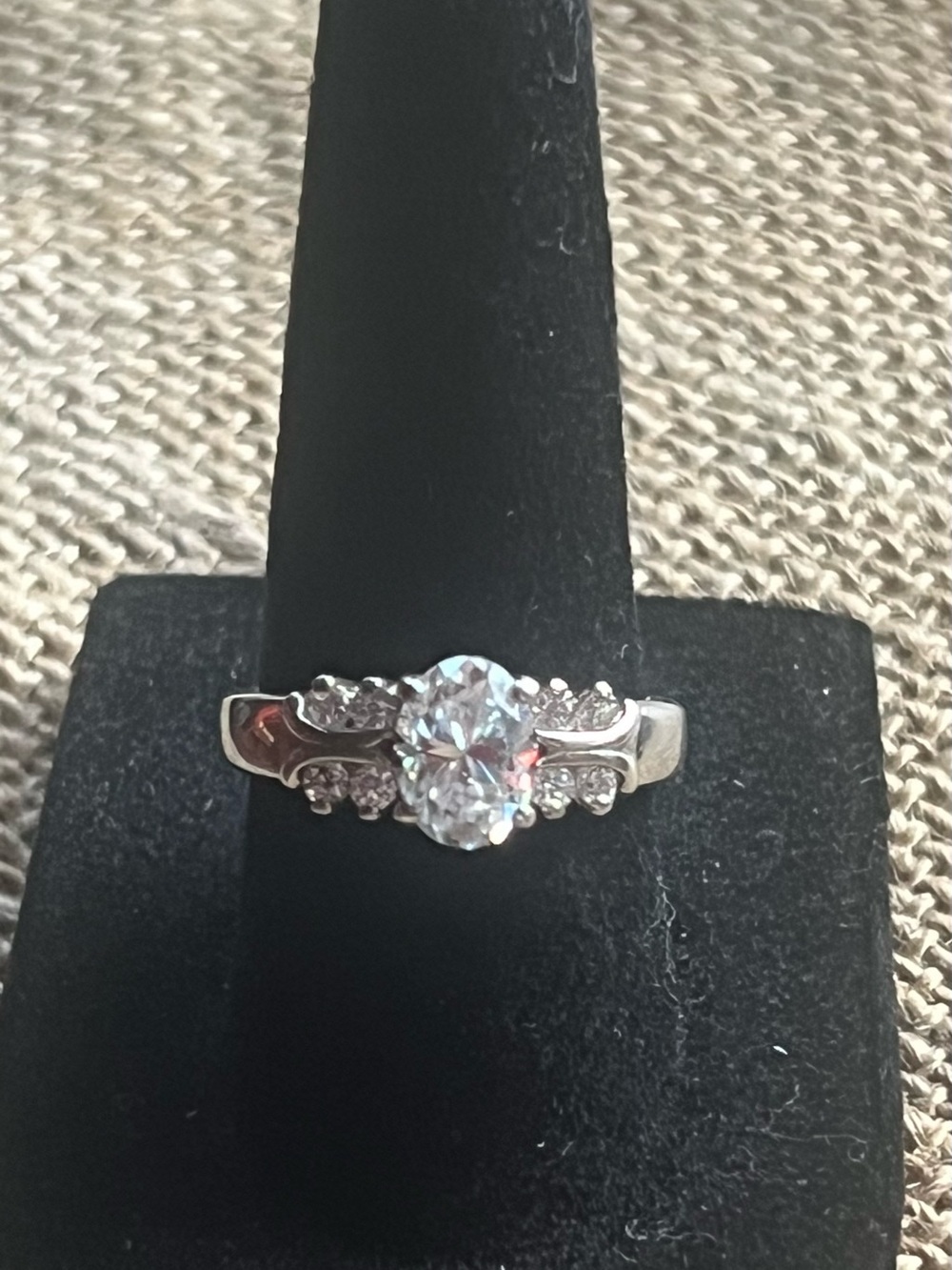 Silver 8x6mm Oval White Moissanite  Solitaire With Wide Accented Band